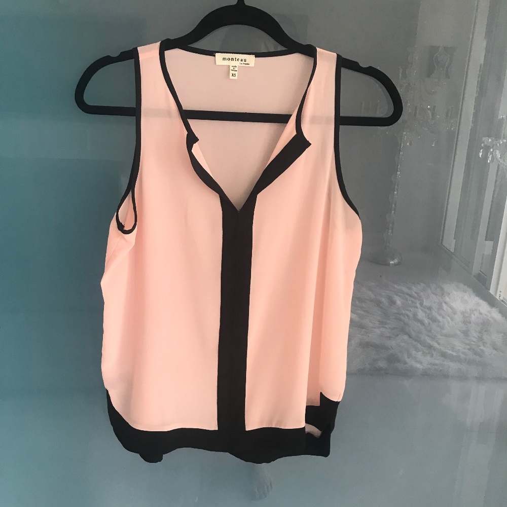 Sheer sleevless Pink/Blk blouse XSm